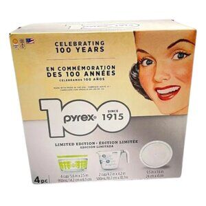 Pyrex Set 100th Anniversary 4 pc Polka Dot Green Bowl Measure Pie Plate 2015 New